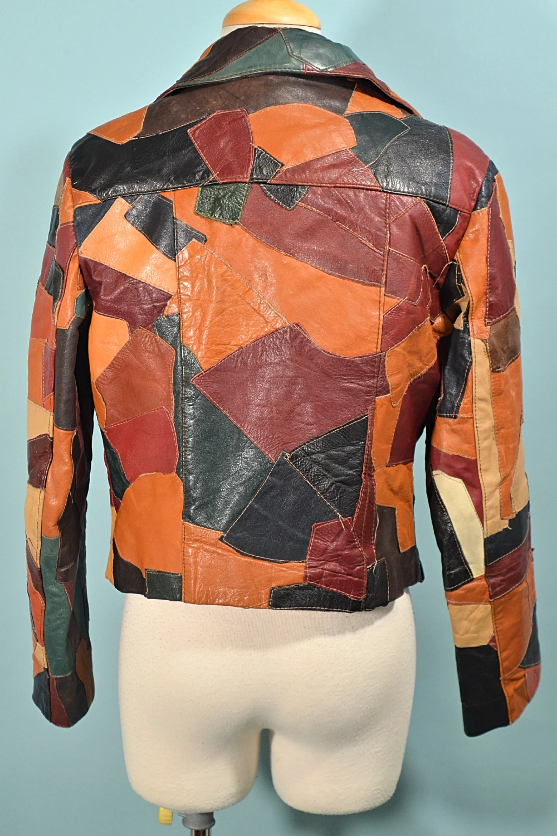 SOLD 70s Patchwork Leather Cropped Jacket XS