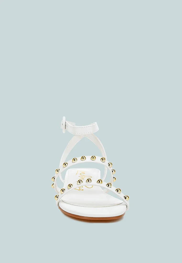 Studded Ankle Strap Flat Sandals by RUW