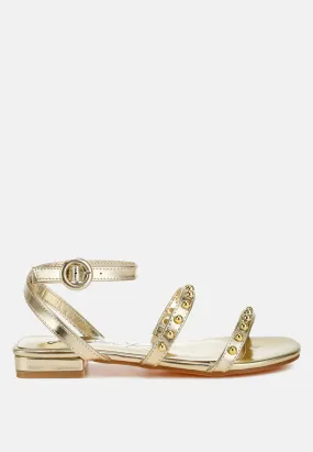 Studded Ankle Strap Flat Sandals by RUW