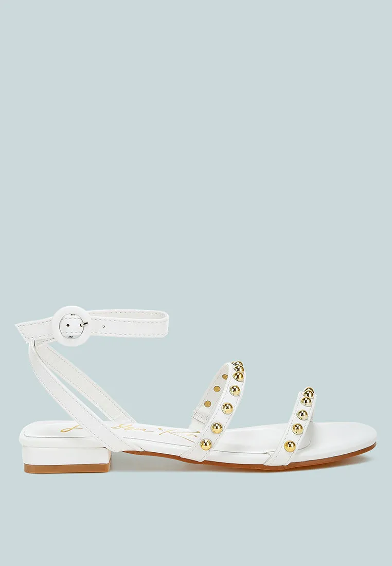 Studded Ankle Strap Flat Sandals by RUW