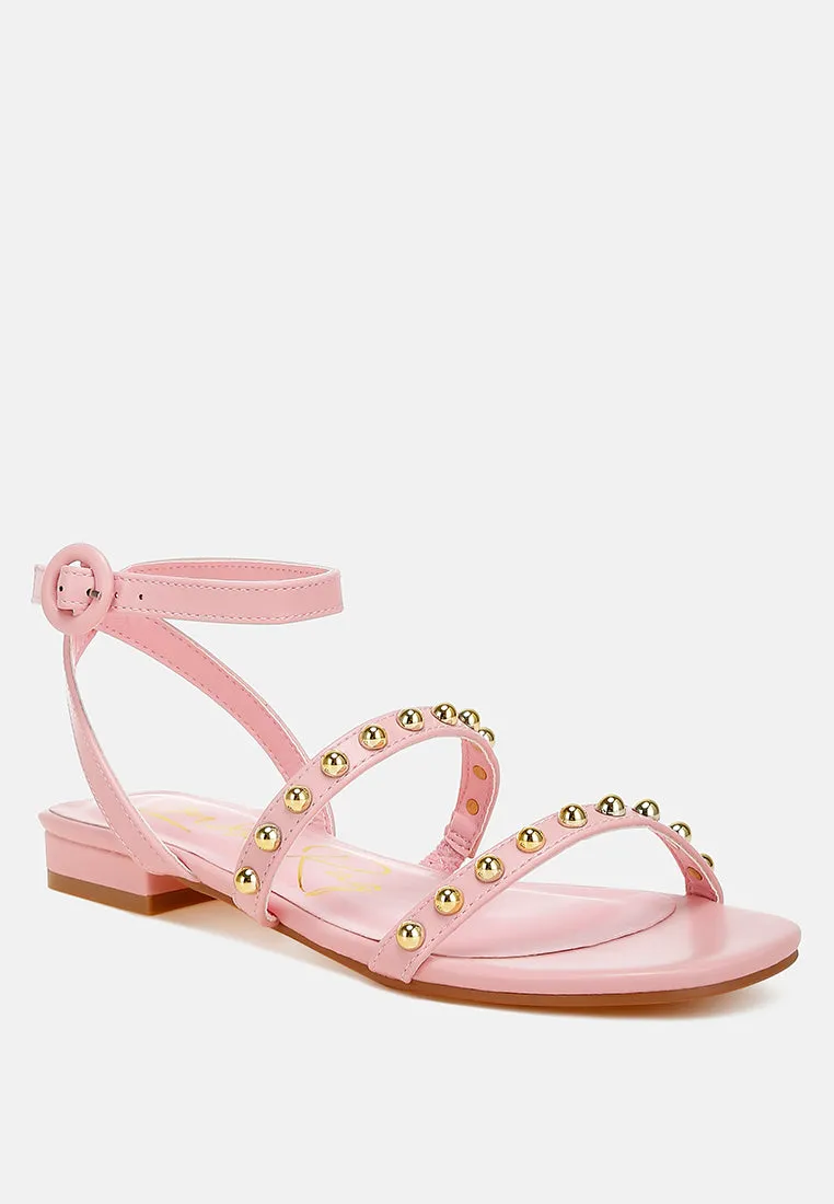 Studded Ankle Strap Flat Sandals by RUW