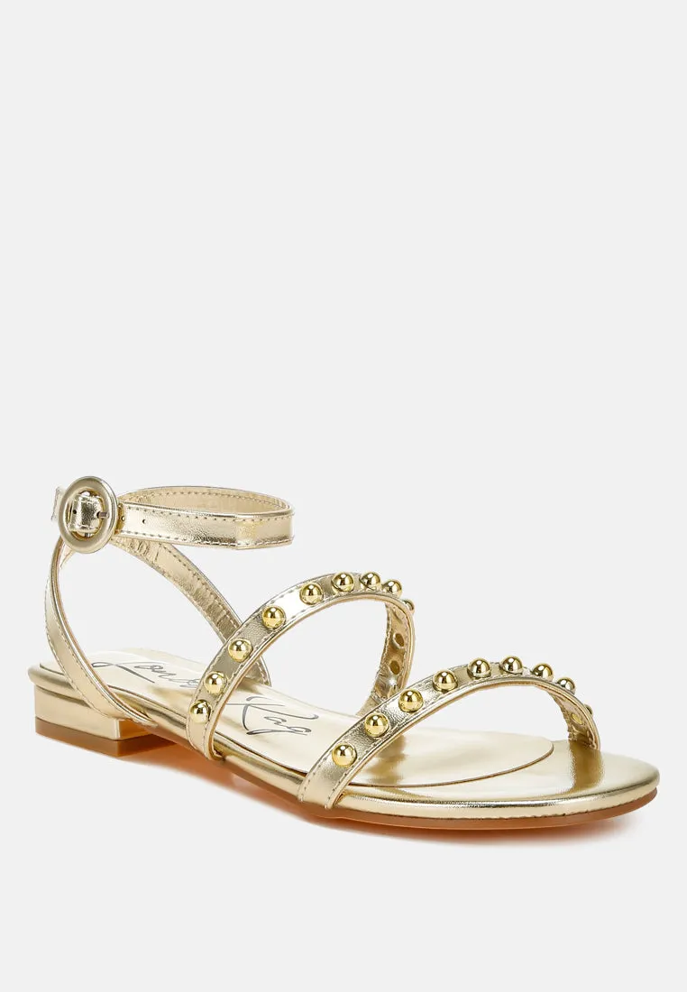 Studded Ankle Strap Flat Sandals by RUW