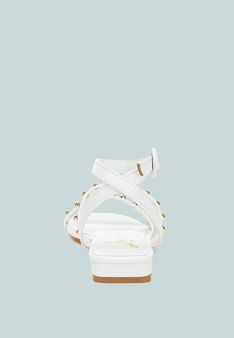 Studded Ankle Strap Flat Sandals by RUW