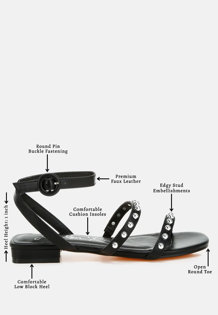 Studded Ankle Strap Flat Sandals by RUW