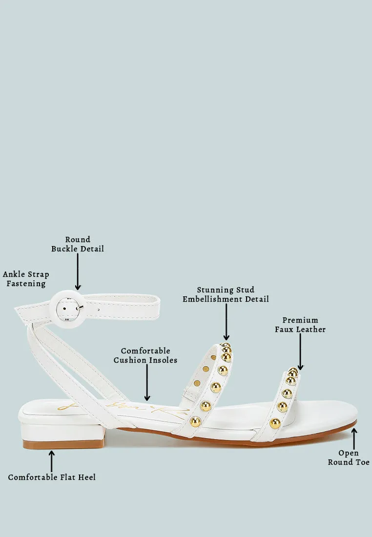 Studded Ankle Strap Flat Sandals by RUW