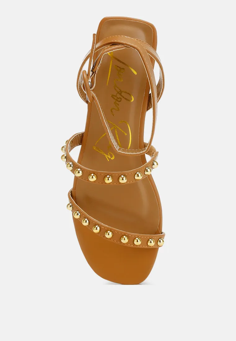 Studded Ankle Strap Flat Sandals by RUW