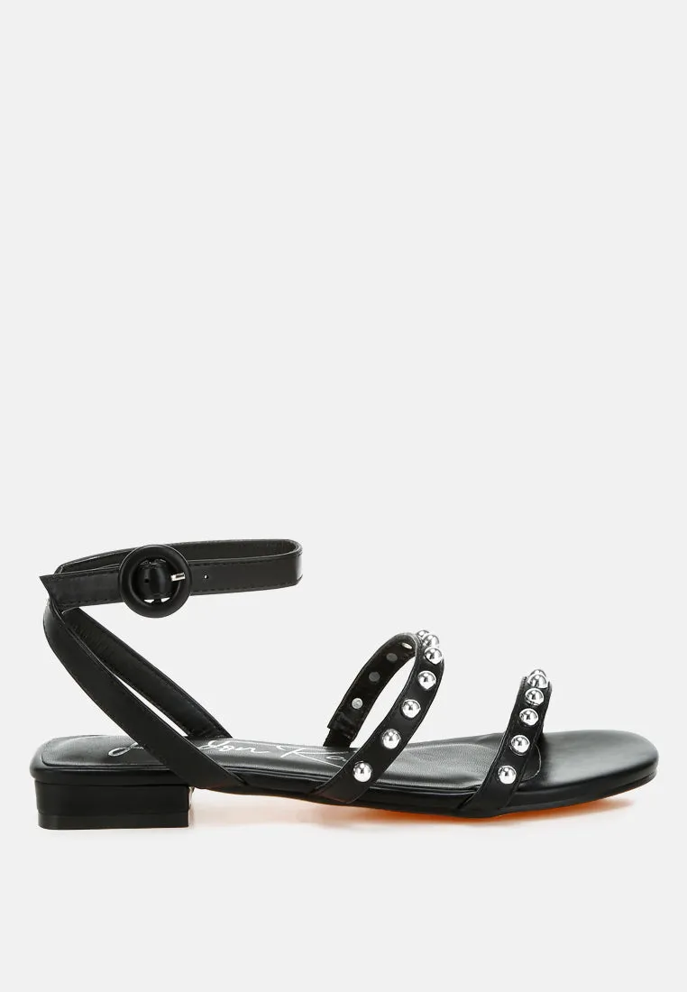 Studded Ankle Strap Flat Sandals by RUW