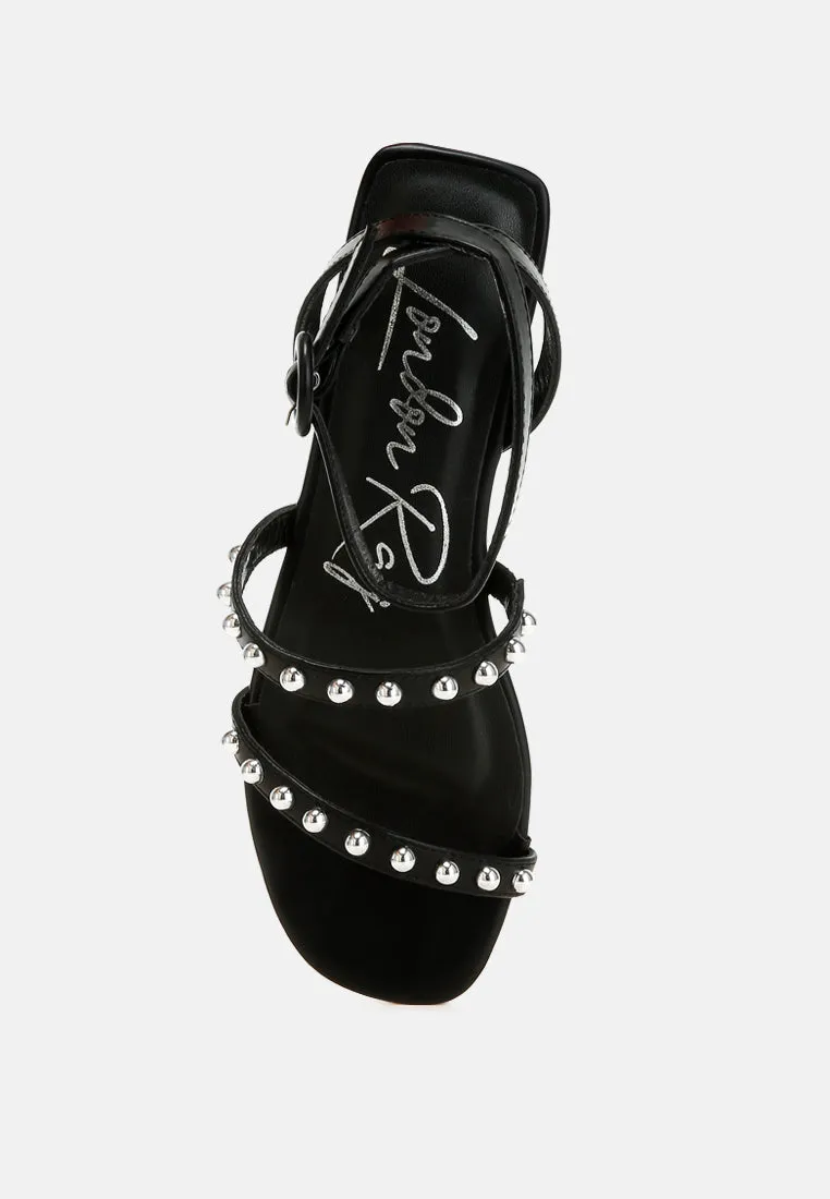 Studded Ankle Strap Flat Sandals by RUW