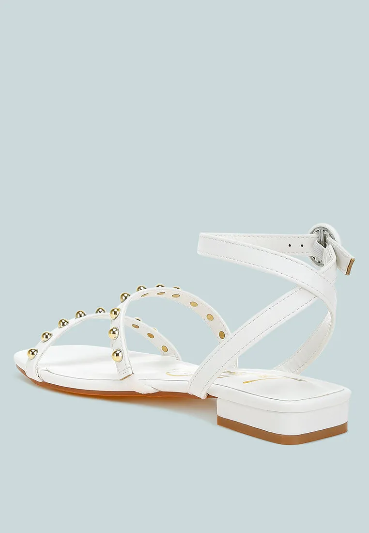 Studded Ankle Strap Flat Sandals by RUW