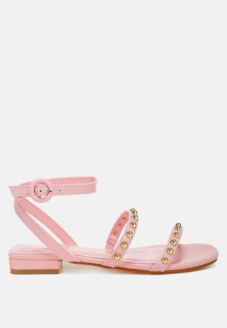 Studded Ankle Strap Flat Sandals by RUW