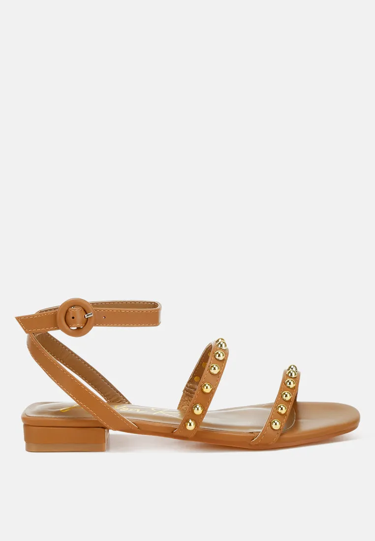 Studded Ankle Strap Flat Sandals by RUW