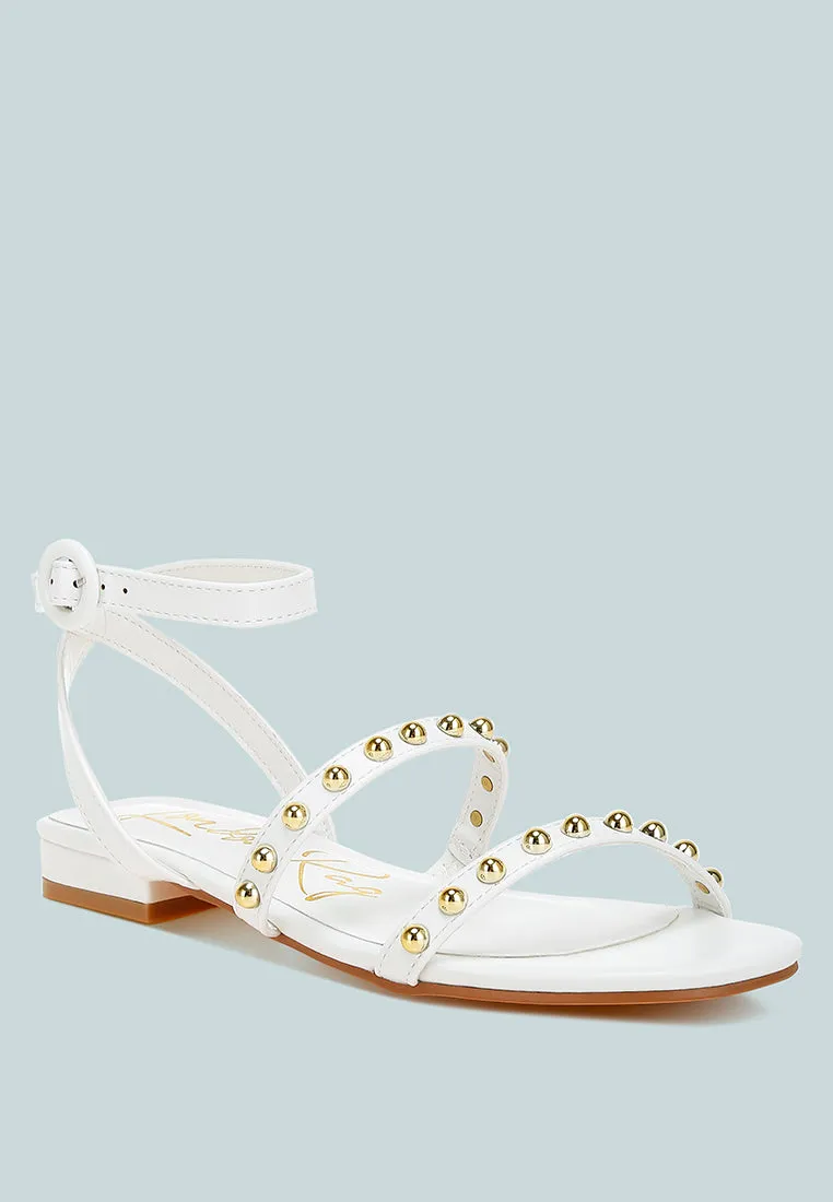 Studded Ankle Strap Flat Sandals by RUW