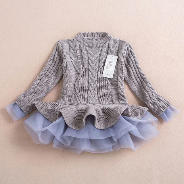 Thick Warm Girl Dress Christmas Wedding Party Dresses Knitted Chiffon Winter Kids Girls Clothes