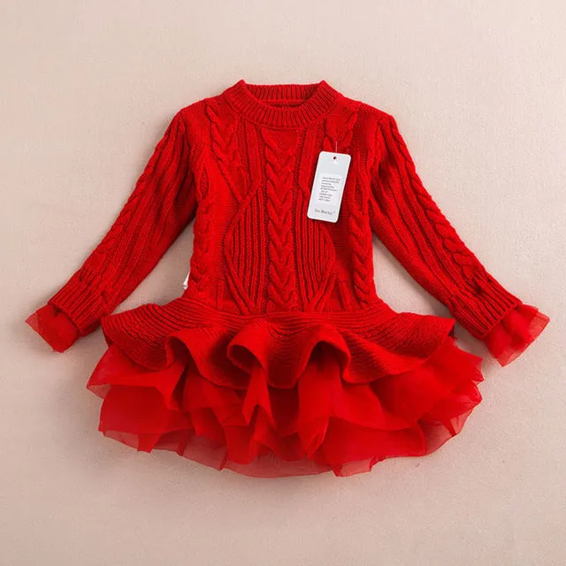 Thick Warm Girl Dress Christmas Wedding Party Dresses Knitted Chiffon Winter Kids Girls Clothes