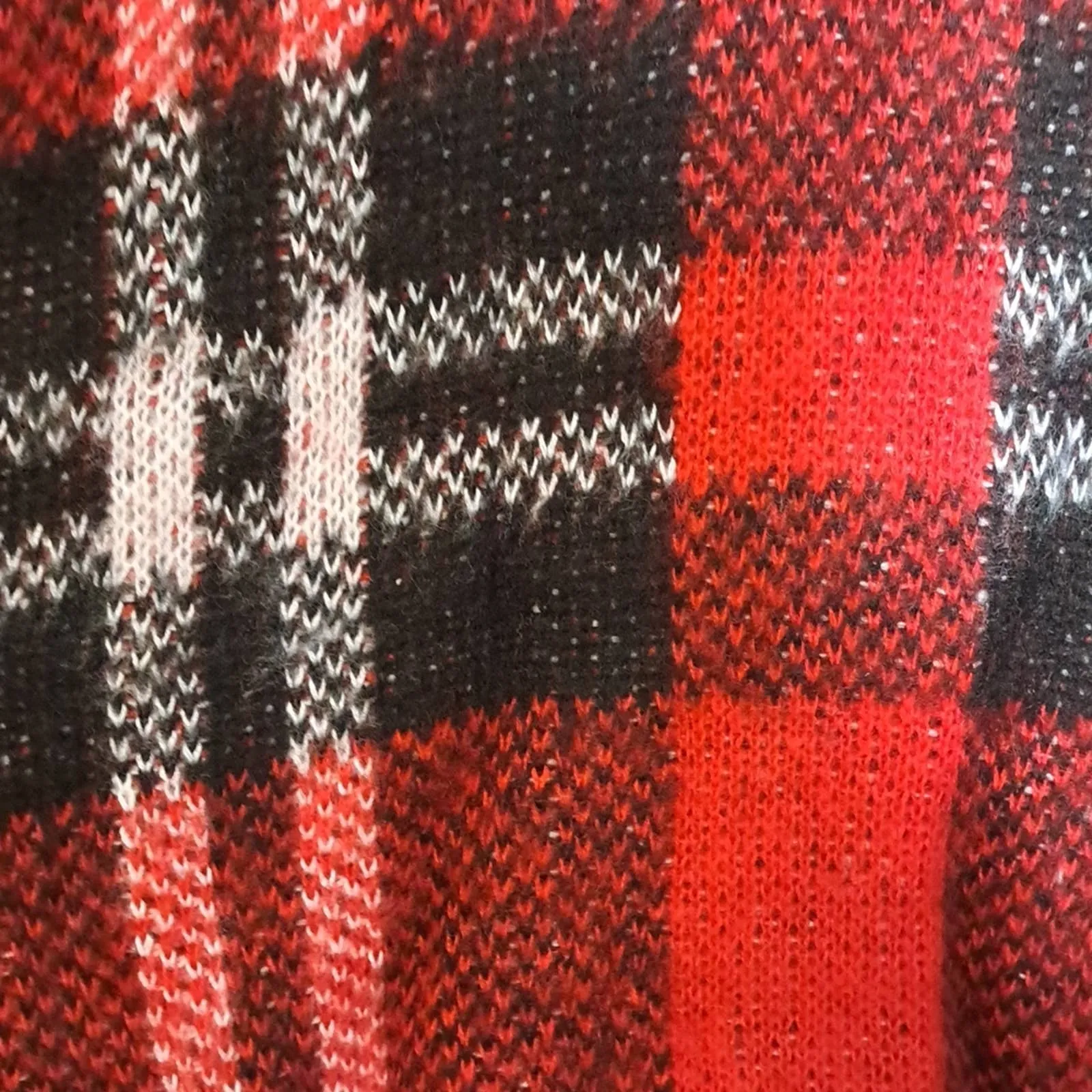 Weatherproof Vintage Plaid Bell-Sleeve Crop Sweater in Red Medium