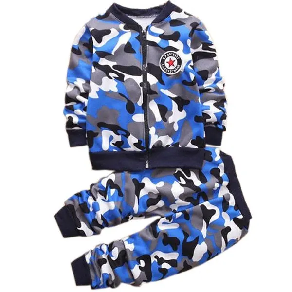 Winter Warm Suit Hot Camouflage Printed Cashmere Zipper Jacket Casual Pants Children's Sport