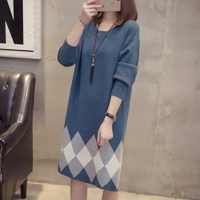 Women Clothes Winter Sweater Knitted Long Sleeve Warm Elegant Fashion Dresses Women Clothes