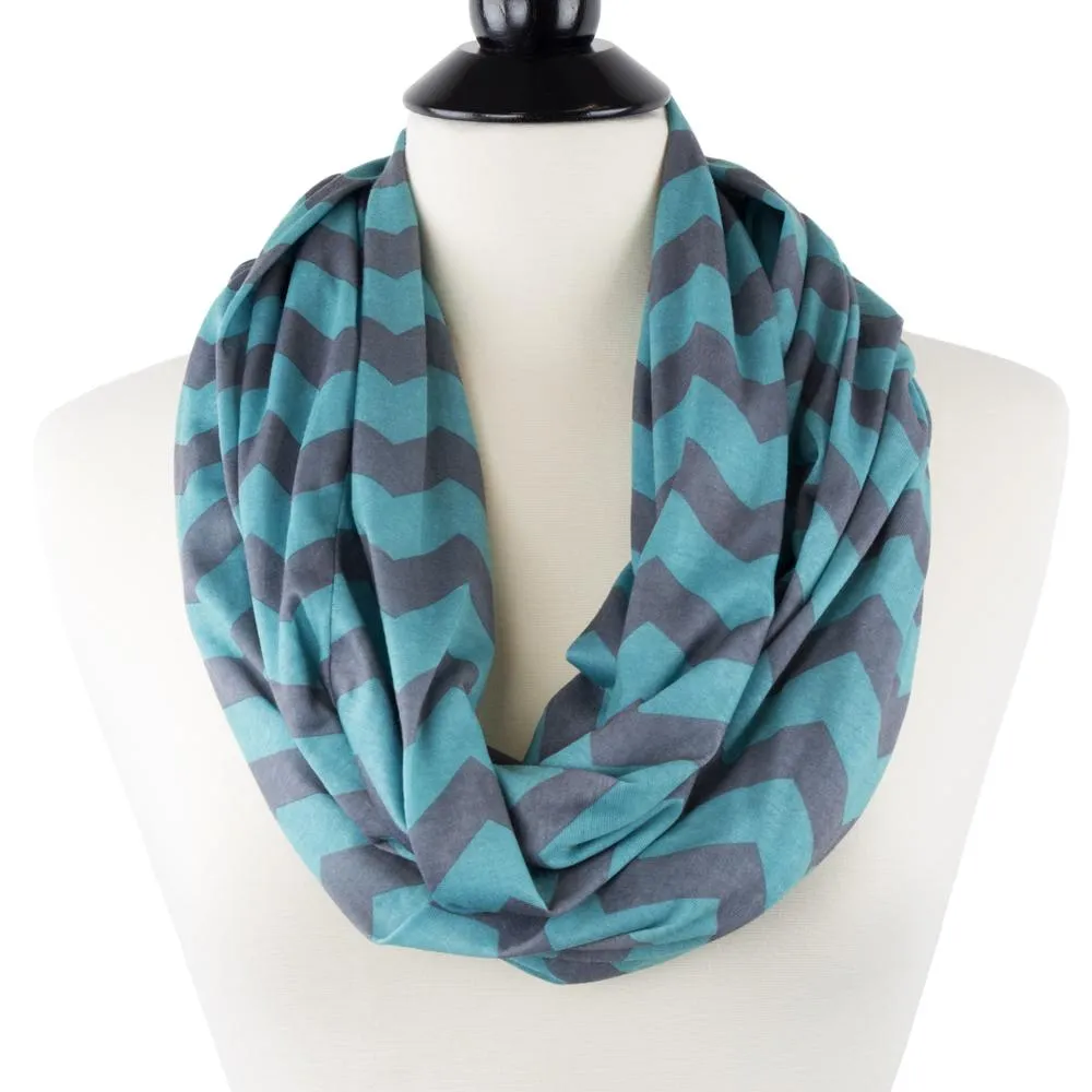 Women's Chevron Print Infinity Scarf with Zipper Pocket, Chevron Scarf Design, Infinity Scarves