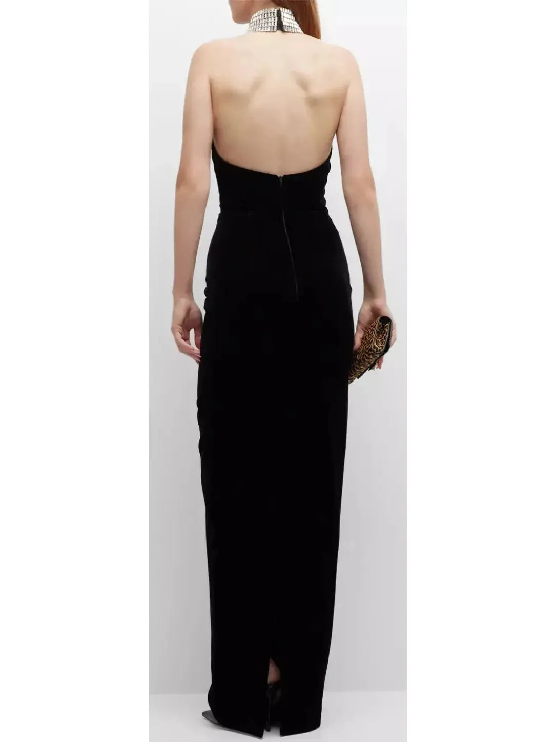 Women’s Crystal Embellished Turtleneck Velvet Gown