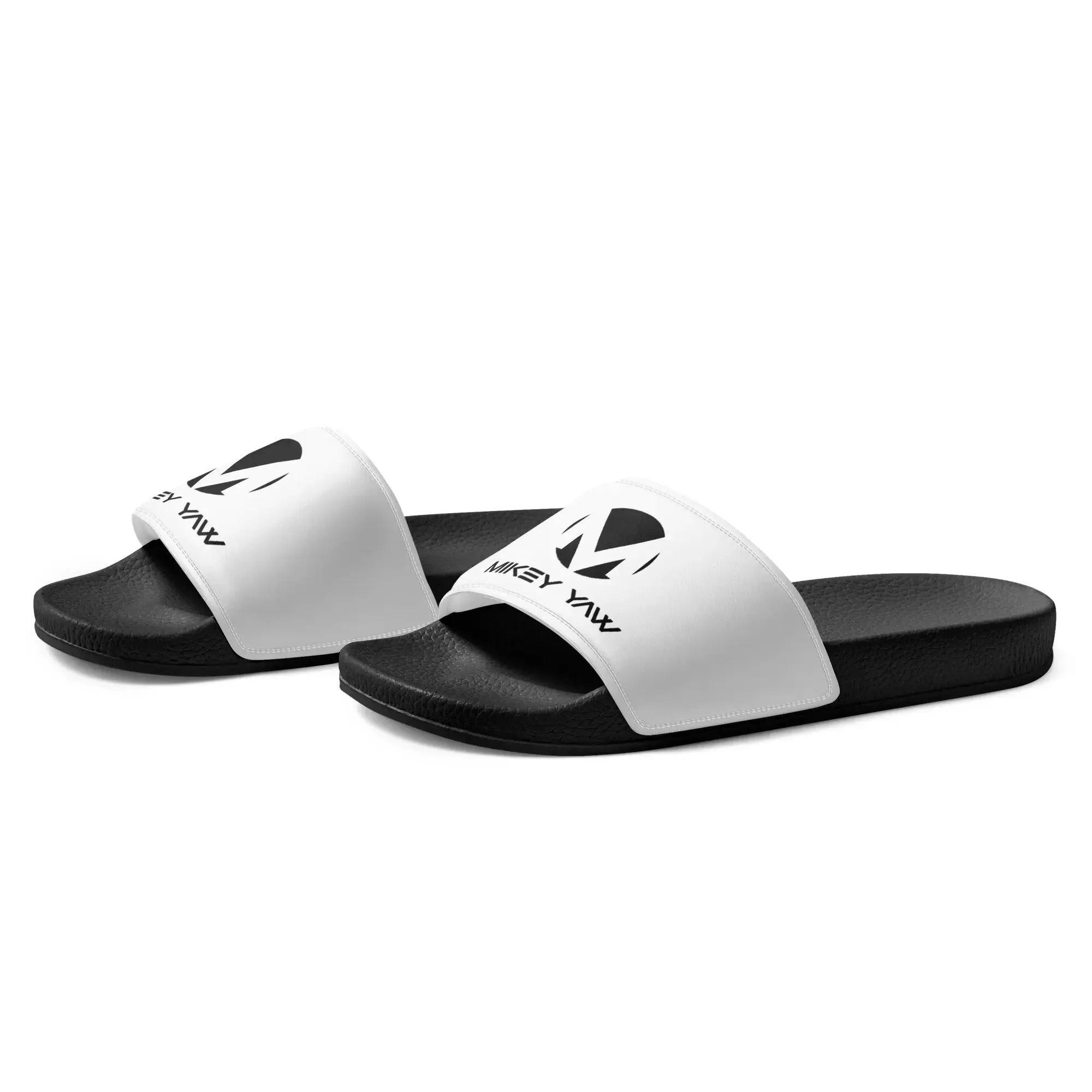 Women's White and Black Monogram Slides