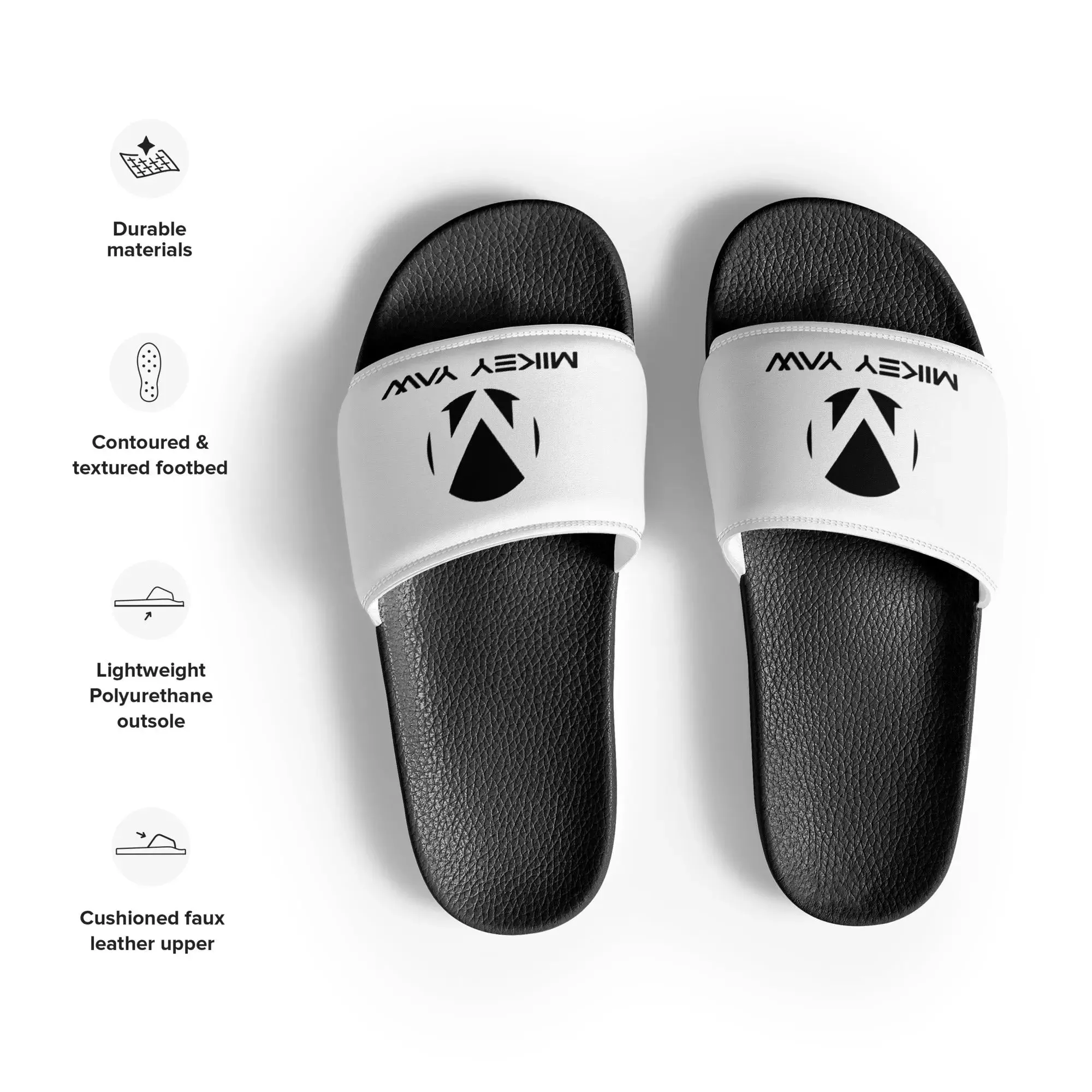 Women's White and Black Monogram Slides